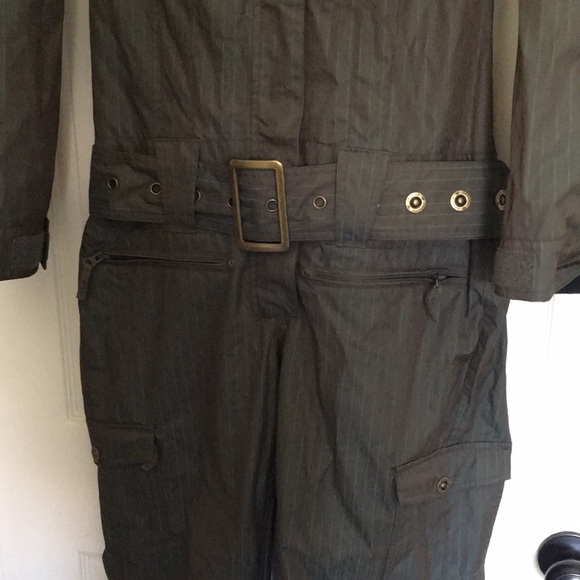 Roxy Snow coveralls. Taupe/turquoise pinstripes. Onesie. Hood/faux fur. Size S. - Picture 3 of 15